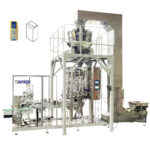 Automatic Brick type flat bottom bag forming filling and top sticker packaging machine